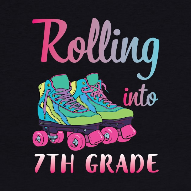 Rollerblading Students Rolling Into 7th Grade Happy First Day Of School by joandraelliot